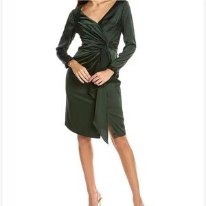 Aidan Mattox- Hunter Green VNeckline Quarter Sleeve Beaded Midi Dress
